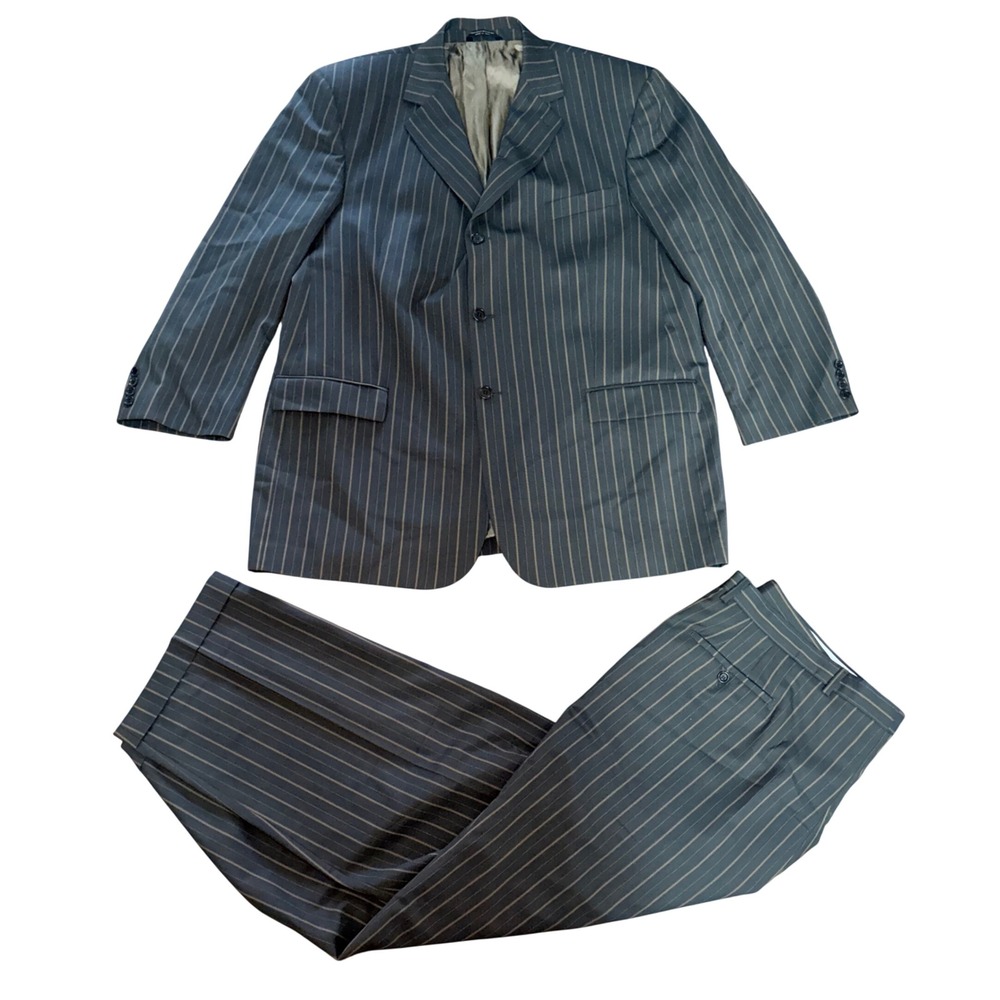Zanetti Italy Pinstripe Suit Marlane Super 150s Wool Brown Mens 60R Pants 44W